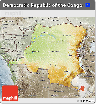 Physical 3D Map of Democratic Republic of the Congo, semi-desaturated