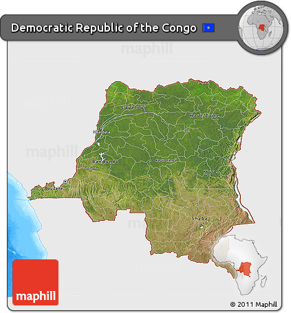 Satellite 3D Map of Democratic Republic of the Congo, single color outside, bathymetry sea