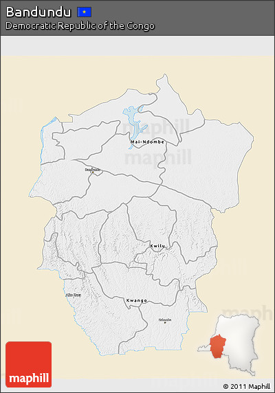 Classic Style 3D Map of Bandundu, single color outside