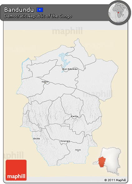 Classic Style 3D Map of Bandundu, single color outside