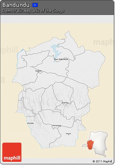 Classic Style 3D Map of Bandundu, single color outside