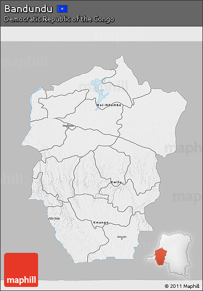 Gray 3D Map of Bandundu, single color outside