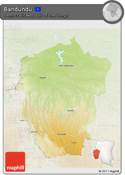 Physical 3D Map of Bandundu, lighten