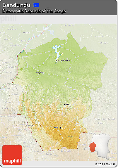 Physical 3D Map of Bandundu, lighten