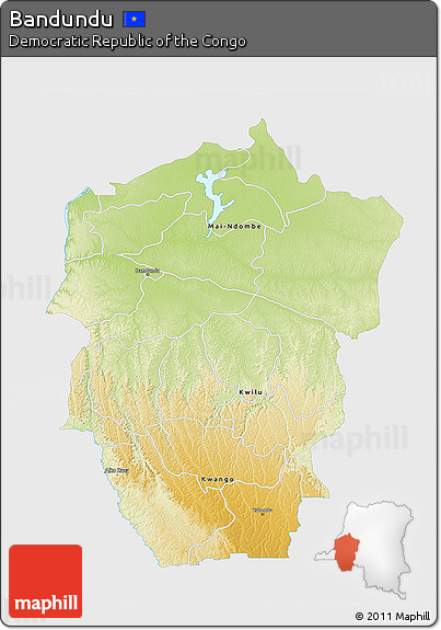 Physical 3D Map of Bandundu, single color outside