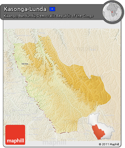 Physical 3D Map of Kasonga-Lunda, lighten
