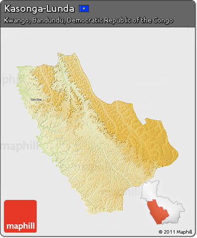 Physical 3D Map of Kasonga-Lunda, single color outside