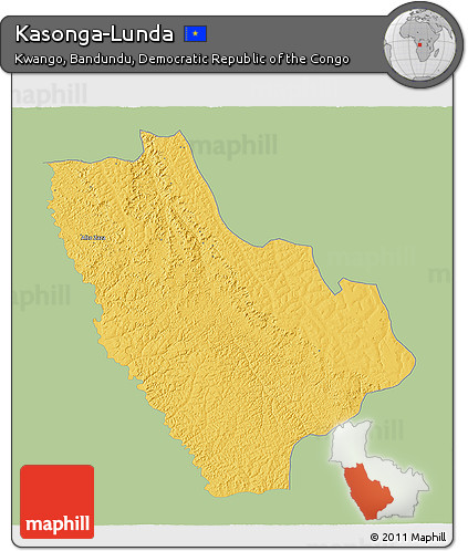Savanna Style 3D Map of Kasonga-Lunda, single color outside