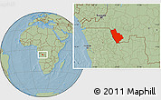 Savanna Style Location Map of Kasonga-Lunda, hill shading