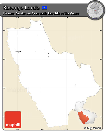 Classic Style Simple Map of Kasonga-Lunda, single color outside