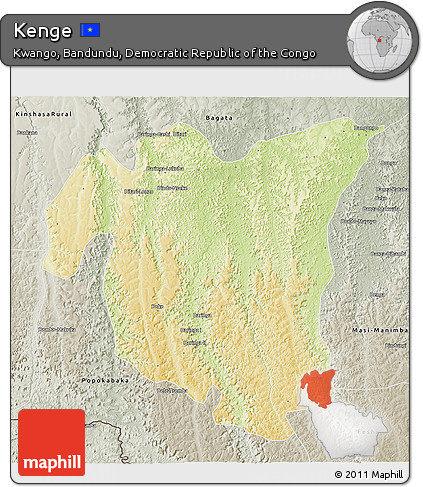 Physical 3D Map of Kenge, semi-desaturated