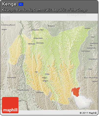 Physical 3D Map of Kenge, semi-desaturated