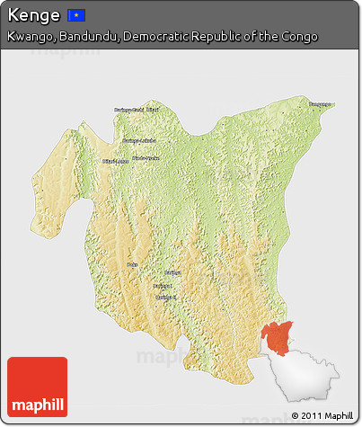 Physical 3D Map of Kenge, single color outside