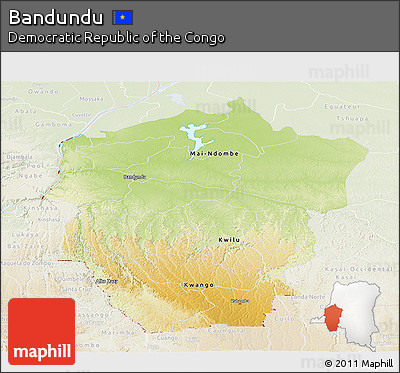 Physical Panoramic Map of Bandundu, lighten