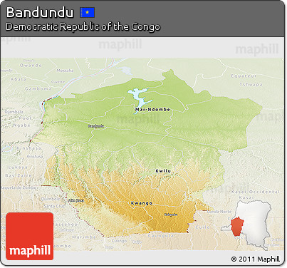 Physical Panoramic Map of Bandundu, lighten