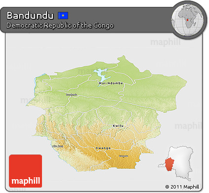 Physical Panoramic Map of Bandundu, single color outside