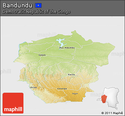 Physical Panoramic Map of Bandundu, single color outside
