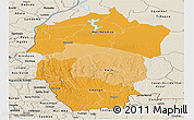 Political Shades Panoramic Map of Bandundu, shaded relief outside