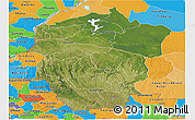 Satellite Panoramic Map of Bandundu, political outside