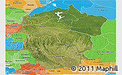 Satellite Panoramic Map of Bandundu, political shades outside
