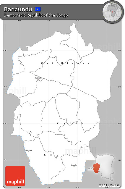 Gray Simple Map of Bandundu, single color outside