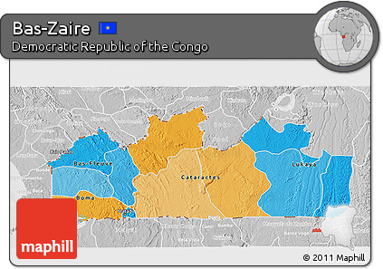 Political 3D Map of Bas-Zaire, lighten, desaturated