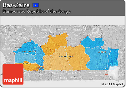 Political 3D Map of Bas-Zaire, lighten, desaturated