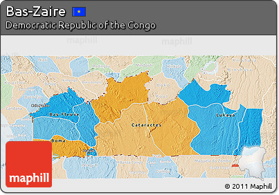 Political 3D Map of Bas-Zaire, lighten