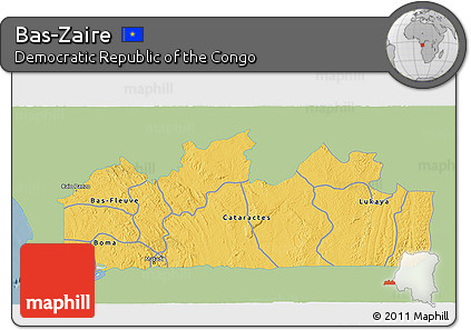 Savanna Style 3D Map of Bas-Zaire, single color outside