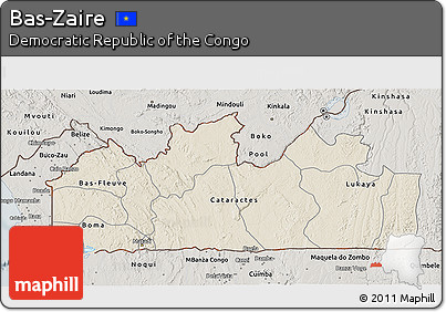 Shaded Relief 3D Map of Bas-Zaire, semi-desaturated