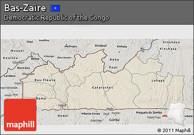 Shaded Relief 3D Map of Bas-Zaire, semi-desaturated