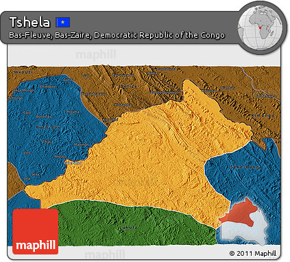 Political 3D Map of Tshela, darken
