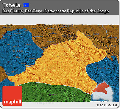 Political 3D Map of Tshela, darken