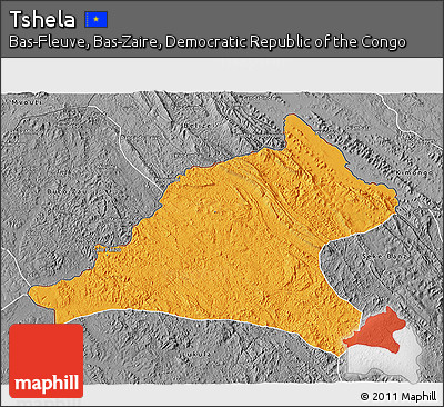 Political 3D Map of Tshela, desaturated