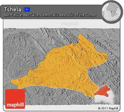 Political 3D Map of Tshela, desaturated