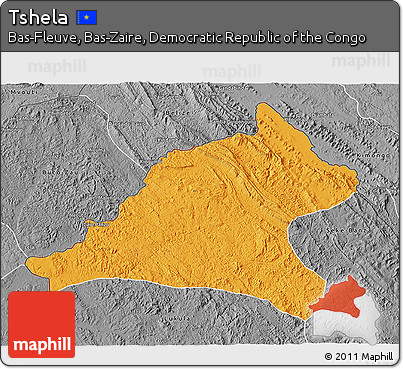 Political 3D Map of Tshela, desaturated