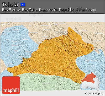 Political 3D Map of Tshela, lighten