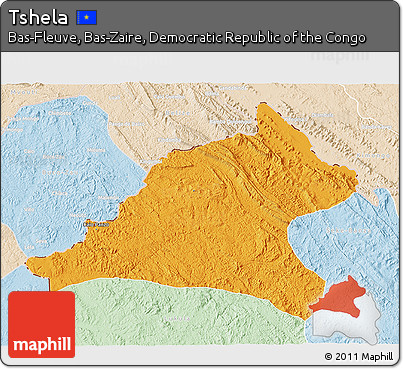 Political 3D Map of Tshela, lighten
