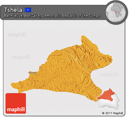 Political 3D Map of Tshela, single color outside