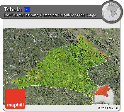 Satellite 3D Map of Tshela, semi-desaturated