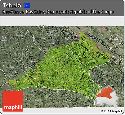 Satellite 3D Map of Tshela, semi-desaturated
