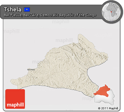 Shaded Relief 3D Map of Tshela, single color outside