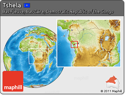 Physical Location Map of Tshela, highlighted parent region, highlighted grandparent region, within the entire country