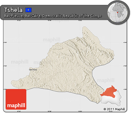 Shaded Relief Map of Tshela, single color outside