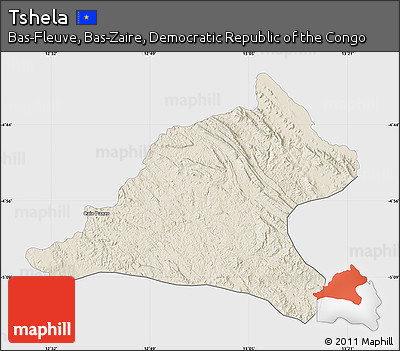 Shaded Relief Map of Tshela, single color outside