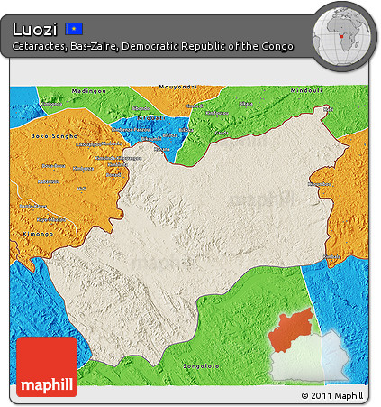 Shaded Relief 3D Map of Luozi, political outside