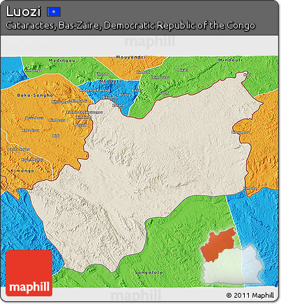 Shaded Relief 3D Map of Luozi, political outside