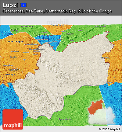 Shaded Relief 3D Map of Luozi, political outside