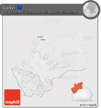 Silver Style 3D Map of Luozi, single color outside