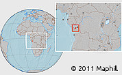 Gray Location Map of Luozi, within the entire country, hill shading